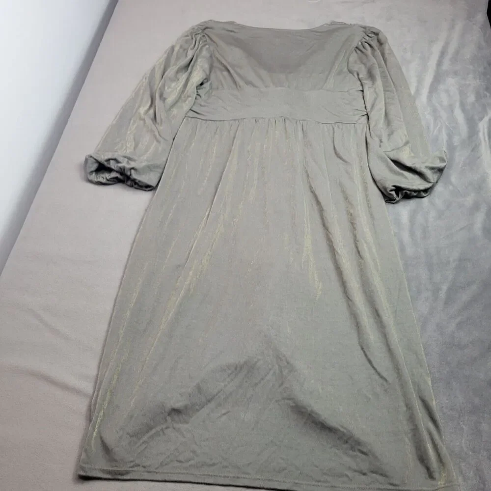 Ella Moss S Gray-Gold Metallic Long-Sleeve Boho Dress With Beaded Tie Accents - Picture 6 of 8